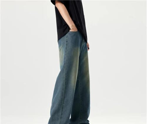 Mens Vintage Distressed Jeans Baggy Straight Denim Pants Wide Leg Casual Streetwear Trousers4