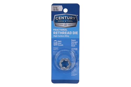 Image of Century Drill & Tool 92908 Fractional Right Hand Rethreading Die, 7 /16-14 | 11 /16 inch across flats, external thread cutting, thread restoration
