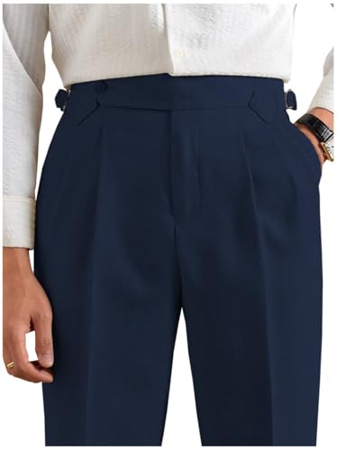 Men's Linen Pants Business Casual Pleated Dress Pants Beach Summer Lightweight Linen Trousers