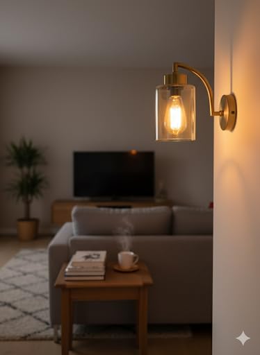 Image of Rustic Wall Mounted Lamp | Golden Arm and Luster Glass Shade | Vintage Decorative Wall Sconce for Living Room, Hallway & Bedroom (Pack of 1)