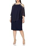 Alex Evenings Women's Plus Size Cocktail Dress with Popover Overlay, Navy, 18W