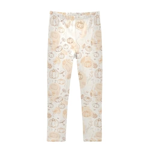 Autumn Line Sketch Foliage Girls Leggings,Workout Leggings for Girls Toddler Athletic Leggings Size for 3-10T