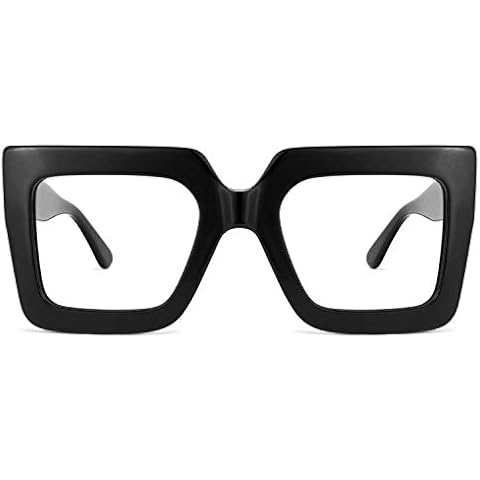 Zeelool Stylish Thick Oversized Square Blue Light Blocking Glasses for Women 100% UV400 Protection Brandon VFP0306, Black Cover
