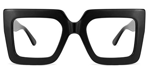 Zeelool Stylish Acetate Thick Oversized Square Eyeglasses Frame For Women With Non-Prescription Clear Lens Brandon Vfp0306-02 Black #TOP18