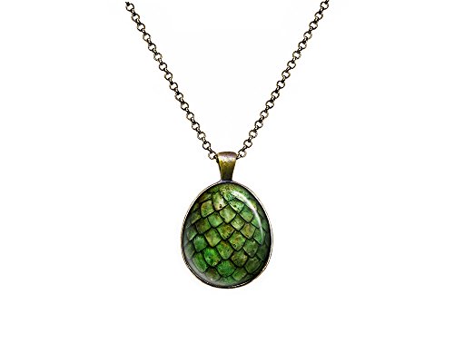 Green Dragon Egg Necklace, Game of Thrones Jewelry, Dragon Egg Pendant, Game of Thrones Necklace, Daenerys Targaryen Pendant Necklace, Goth Gothic Jewelry, Birthday Geek Gift Geekery Geeky Gifts (4. Bronze Setting)