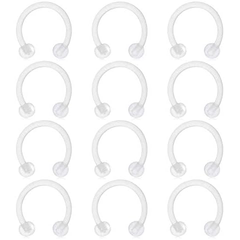 Crdifu 12pcs Clear Horsehoe Nose Lip Septum Ring Retainers Bioflex Acrylic Circular Barbell Ear Piercing Jewellery(8/10/12mm) Cover