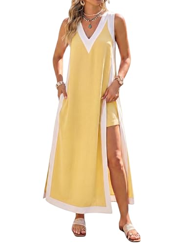 Hooever Women's 2 Piece Dress Sets Color Block Sleeveless V