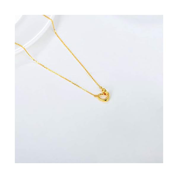 18K Solid Gold Heart Necklace for Women, Real Gold Engraved Love Heart Pendant Christmas Anniversary Present Jewelry for Wife, Mom 18" - Image 6