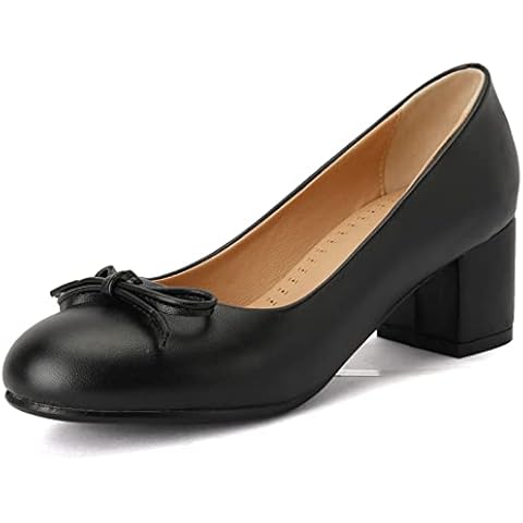 SJJH Women Comfort Court Shoes with Round Toe and Mid Block Heels Cover