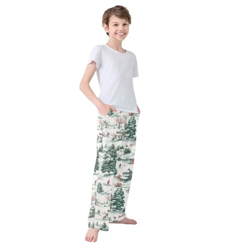 Boys' Pants Winter Snow Scene Old Christmas Long Bottoms Jogger Pants Elastic Waist Trousers with Pockets S-XL4