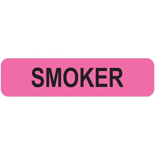 Smoker Chart Label, Fluorescent Pink 1-1/4" x 5/16", Permanent Adhesive, Risk Alert Sticker for Patient Files, 500 Labels/Box, Doctor Stuff