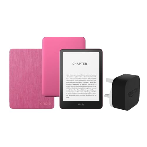 Kindle Paperwhite (2024 Release) 16 GB Con publicidad Con funda trasparente frambuesa y adaptador de 9 W
