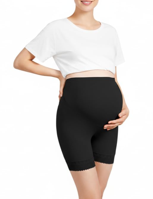 Women Under Dress Pregnancy Short Leggings Yoga Maternity Shorts Over The Belly (32to40 inches)-image-23