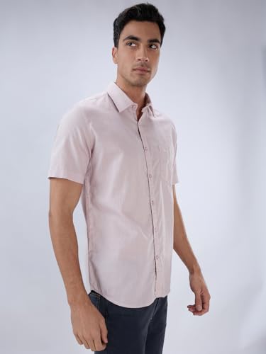Image of Parx Men Slim Fit Solid Pattern Pure Cotton Button Down Collar Half Sleeve Casual Shirt