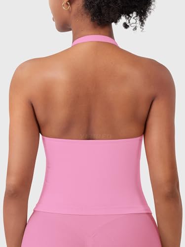 Image of YEOREO SoftHue Women's Impact Halter Tank Top Longline Backless Scoop Neck Built-in Bra Sports Workout Gym Crop Top