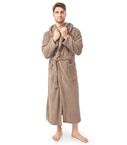 DAVID ARCHY Mens Bathrobes with Hood Microfiber Fleece Warm and High Absorbent Towel Robe for Men