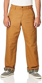 Carhartt mens Washed Duck Dungaree Flannel Lined work utility pants, Carhartt Brown, 36W x 32L US