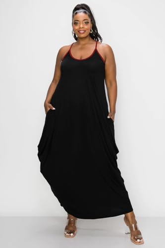 Image of BFFBABY Women's Casual Maxi Dress Sleeveless Pure Color Spaghetti Strap Summer Plus Size Swing Sundress with Pockets, X-Large, 9475-black