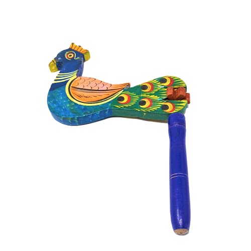 Image of A&A Kreative Wooden Jumbo Rattle Handcrafted for Toddler Kids Children (Peacock)
