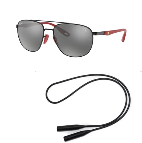 Ray-Ban RB3659M Sunglasses Bundle: RB 3659M F0026G Matte Black Grey Mirror Silver and Universal Anti-slip Silicone Leash2