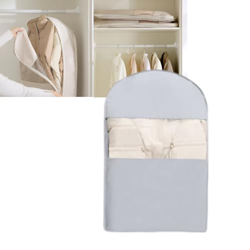 Space Saving Hanging Garment Bag with Self Compression Zipper - Heavy-Duty Clothes Organizer for Travel, Closet, Seasonal Storage (Blue, M)