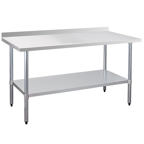 Stainless Steel Work Table 30 x 60 Inch, NSF Commercial Prep Table with Undershelf, Heavy Duty Food Prep Workstation with Backsplash