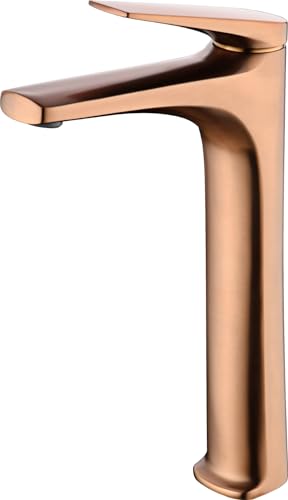 MICE - Grifo monomando con caño alto para lavabo fabricado en latón - Monomando para lavamanos - Griferia Alta de lavabo (Oro Rosa Cepillado)