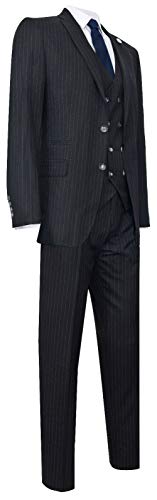 Mens 3 Piece Suit Gatsby 1920s Peaky Blinders Gangster Pinstripe Tailored Fit3
