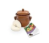 KERAZO Gärtopf 2 Liter aus Steinzeug Keramik inklusive Deckel + Stein + Anleitung [Form 2] BRAUN - Gurkentopf Einlegetopf Rumtopf Fermentation