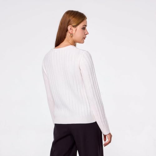 Image of Simple&Opulence Women's Long Sleeve Sweaters Cable Knit Crewneck 90% Wool 10% Cashmere Pullover Sweaters Tops Comfy