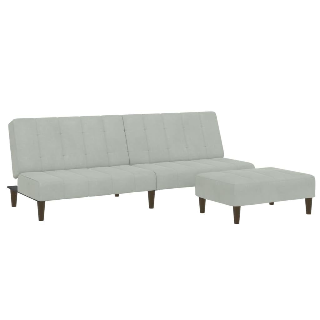Divano letto a 2 posti, in velluto grigio chiaro, con poggiapiedi, 200 x 84,5 x 69 cm, trasformabile in letto, per soggiorno e camera degli ospiti