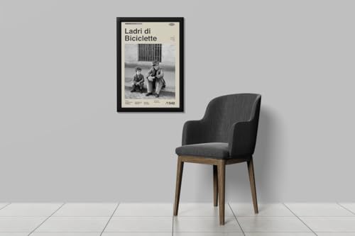 Image of BLINKART Ladri Di Biciclette Bicycle Movie Poster Frame 8x12 Inch | Premium 300 GSM Paper Wall Print | Mid Century Vintage Film Artwork for Home, Bedroom, Living Room, Office | Framed Photo Decor
