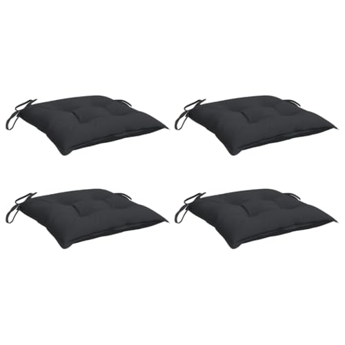 vidaXL Lot de 4 Coussins de Chaise, Galette de Siège avec Jeux de Cordes, Coussin d'Extérieur Imperméable, Noir 40x40x7 cm Tissu Oxford