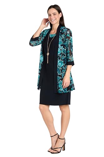 R&M Richards 2PC Sheath Dress & Foil Print Sheer Jacket W/ ¾ Sleeves3