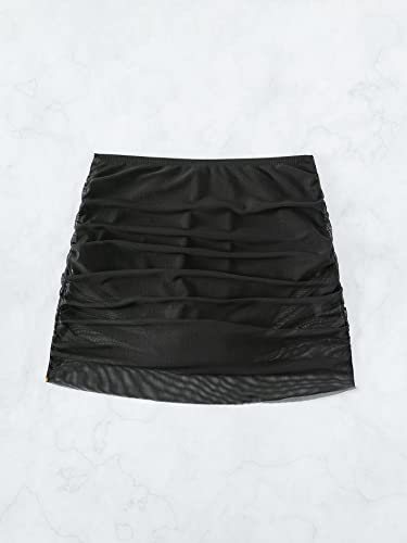 OYOANGLE Women's Mesh Sheer High Waisted Ruched Short Swim Skirt Swimsuit Bikini Bottoms3