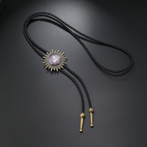 Image of Bolo Tie for Men Women Cowboy Turquoise Celtic Natural Tiger Eye Stone Longhorn Bull Western Leather Bolo Necktie
