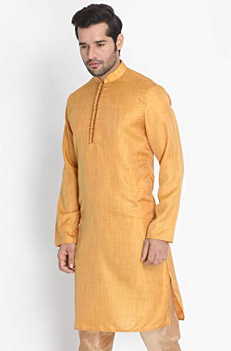 Image of VASTRAMAY Men's Beige Cotton Silk Blend Kurta