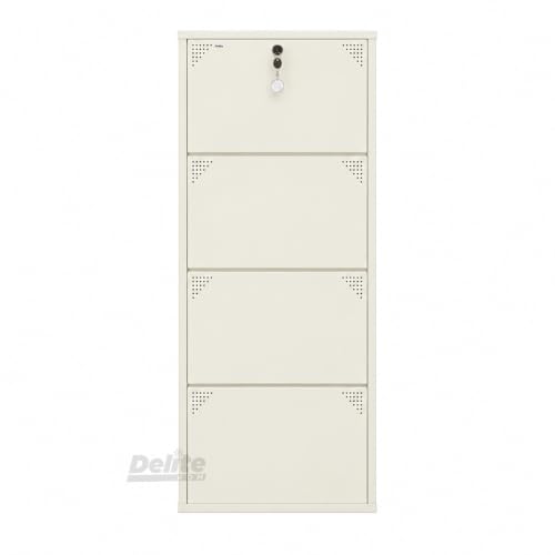 Image of DELITE KOM AIRO 24 inch 4 Shelf Metal Shoe Rack Wall Mounted for Home with Lock | Air-Vent Designer Panels Keep Shoes Odour-Free | Holds 12 Shoes or 20 Slipper Pairs | 1Yr Warranty | 54x24x5 Ivory | DIY