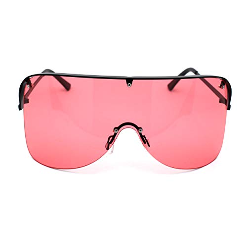 Image of Extra Oversize Flat Top Metal Half Rim Shield Mask Style Sunglasses