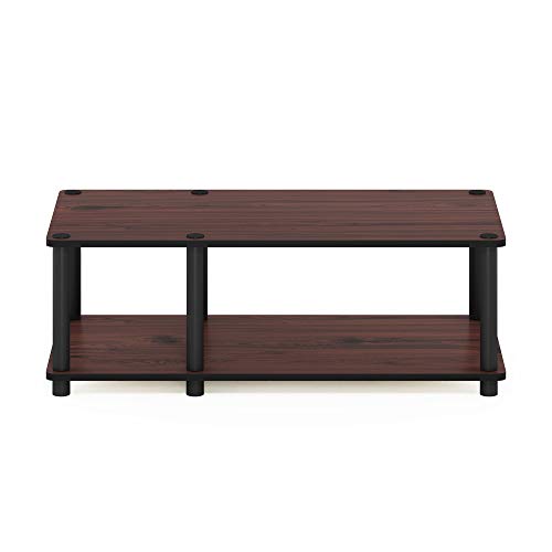 Image of Furinno JUST TV Stand, 2-Tier No Tools Mid Entertainment Center with Open Shelf, TV Console for TV up to 46 Inch with Tubes, for Living Room, Bedroom, Dark Cherry