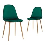 CangLong Dining Chairs Set of 2, Kitchen Chairs with Velvet Cushion Seat Back, Green Back and Metal Legs, Modern Mid Century Living Room Side Chairs,Green