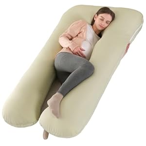 Amagoing Cooling Pregnancy Pillow for Sleeping, 57 inch U Shaped Full Body Maternity Pillow Support for Back, Hip, Belly, Legs, Removable Cooling Nylon Cover, Pregnant Women Must Have