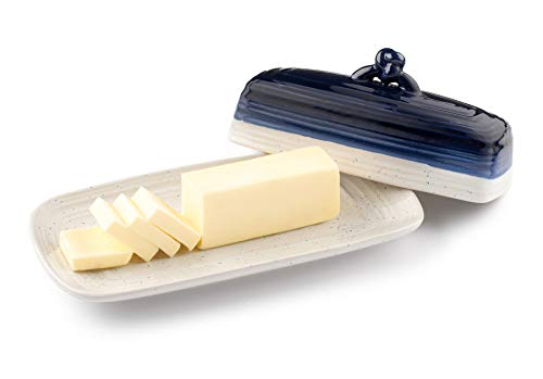 image for La Rochelle Ceramic Butter Dish w Handle Cover and Plate 2-Piece Combo