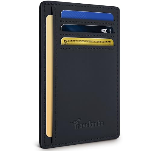Image of Travelambo Slim Wallet Front Pocket Minimalist Leather RFID Blocking Medium Size(Edge-Finished Black)