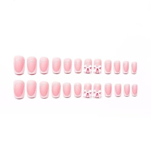 Image of 48 Pcs Square Press on Nails & Press on Toenails Set White French Tip Nail with Bow Design Glue on Nails Artificial Acrylic Full Cover Fake Nails Glossy Stick on Toe Nails for Women Summer Manicure