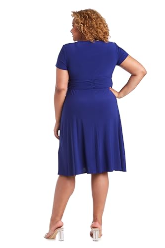 Image of R&M Richards Women's Cascade Wrap Dress with V-Neck & O-Ring Rhinestone Buckle, Work to Weekend Short Sleeve Flowy Silhouette