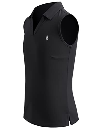 Image of SANTINY Girls' Sleeveless Golf Shirt V-Neck Quick Dry Tennis Tank Tops Golf Clothes Collared Polo Shirts for Girl