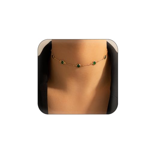 Bohemian Green Crystal Choker Necklace Tiny Emerald Station Chain Necklace Dainty Satellite Necklace Gorgeous Wedding Jewelry Gift for Women