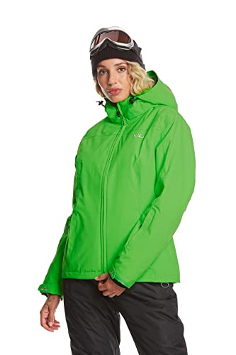 Jeff Green Damen Atmungsaktive wasserdichte Winter Ski Snowboard Jacke Kerava 12,000mm Wassersäule und Abnehmbare Kapuze, Größe - Damen:42, Farbe:Lime Cover