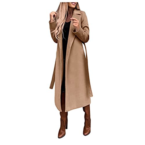 Wintermantel Damen Lang Mantel Damen Winter Wollmantel Winddicht Trenchcoat Elegant Winterjacke Mit Taschen Reversmantel Locker Windbreaker Warm Strickmantel Einfarbig...